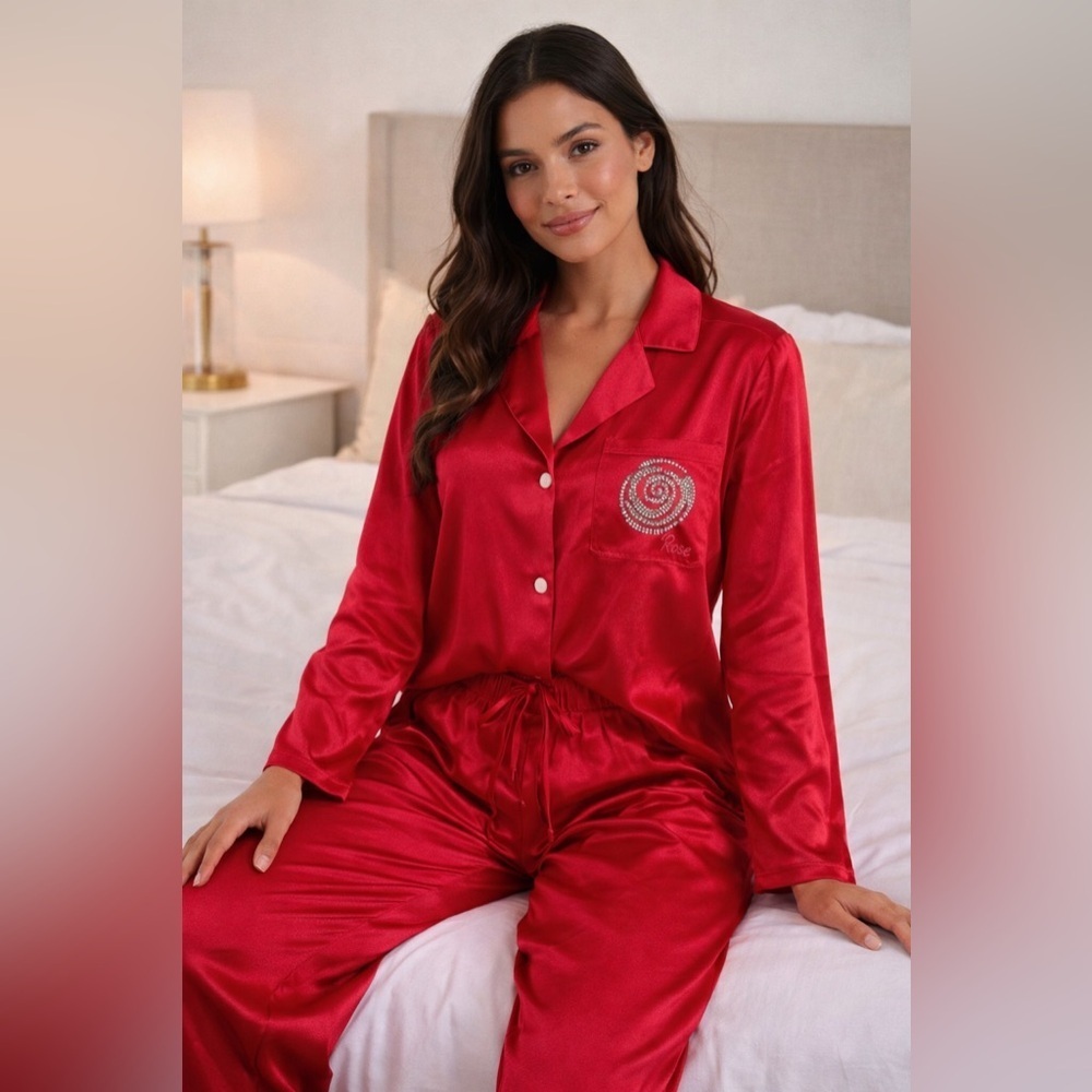 Betsey Johnson Red Satin Pajama Set size small